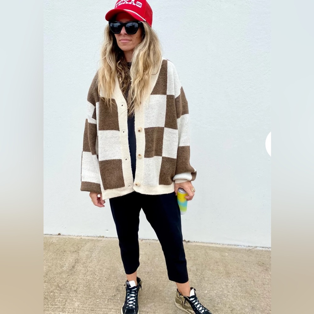 Ascot and Hart Emmy Checkered Cardigan